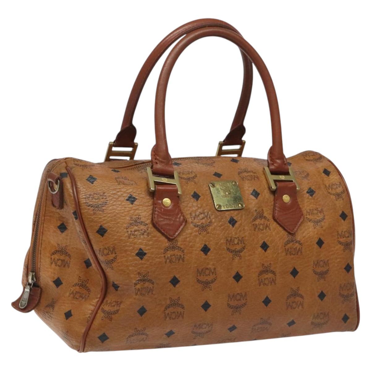 MCM Vicetos Logogram Boston Bag PVC Leather Brown Auth BD952