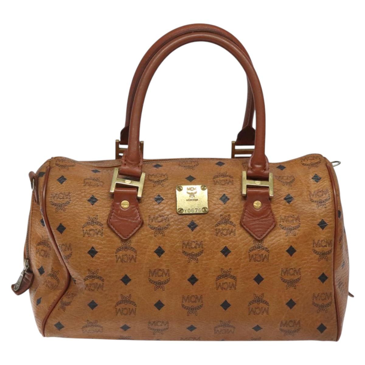 MCM Vicetos Logogram Boston Bag PVC Leather Brown Auth BD952