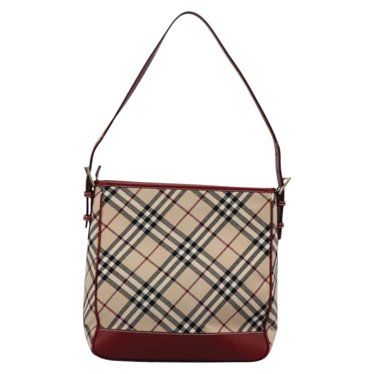 BURBERRY Nova Check Blue Label Shoulder Bag Canvas Beige Auth BD954