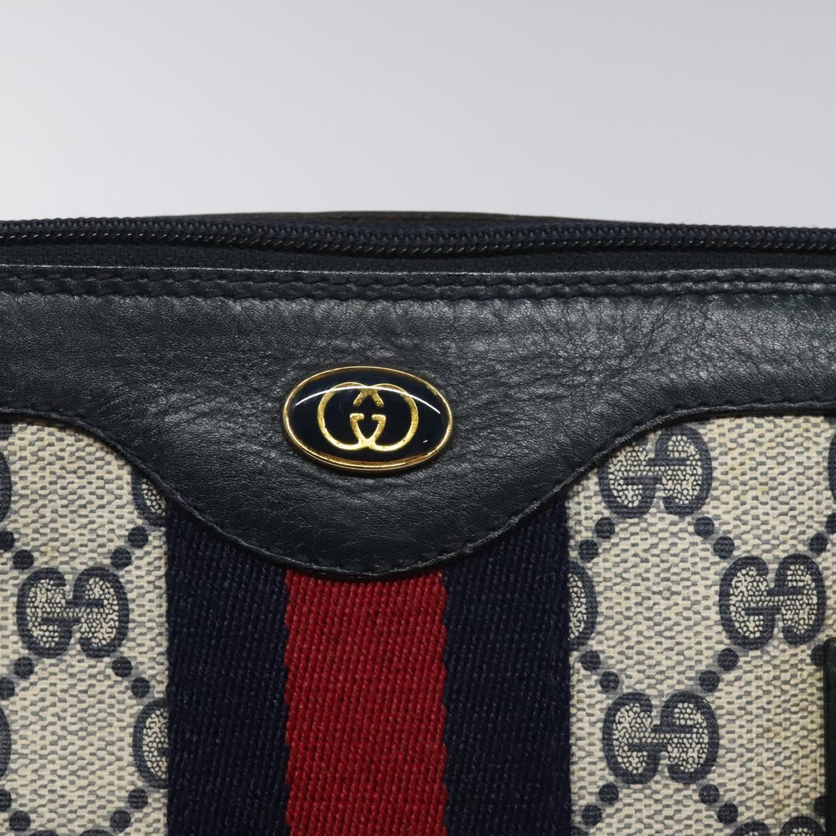 GUCCI GG Supreme Sherry Line Hand Bag PVC Leather Navy Red 010 378 Auth BD957