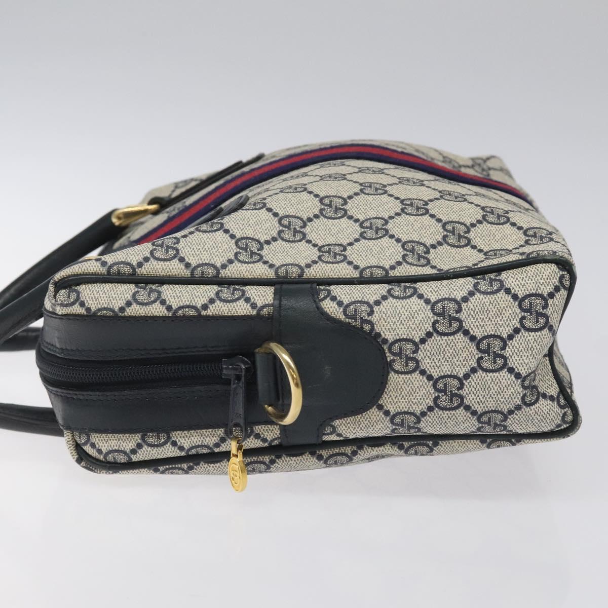 GUCCI GG Supreme Sherry Line Hand Bag PVC Leather Navy Red 010 378 Auth BD957