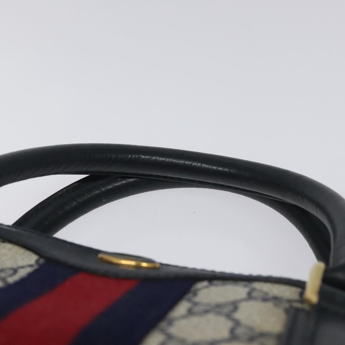 GUCCI GG Supreme Sherry Line Hand Bag PVC Leather Navy Red 010 378 Auth BD957