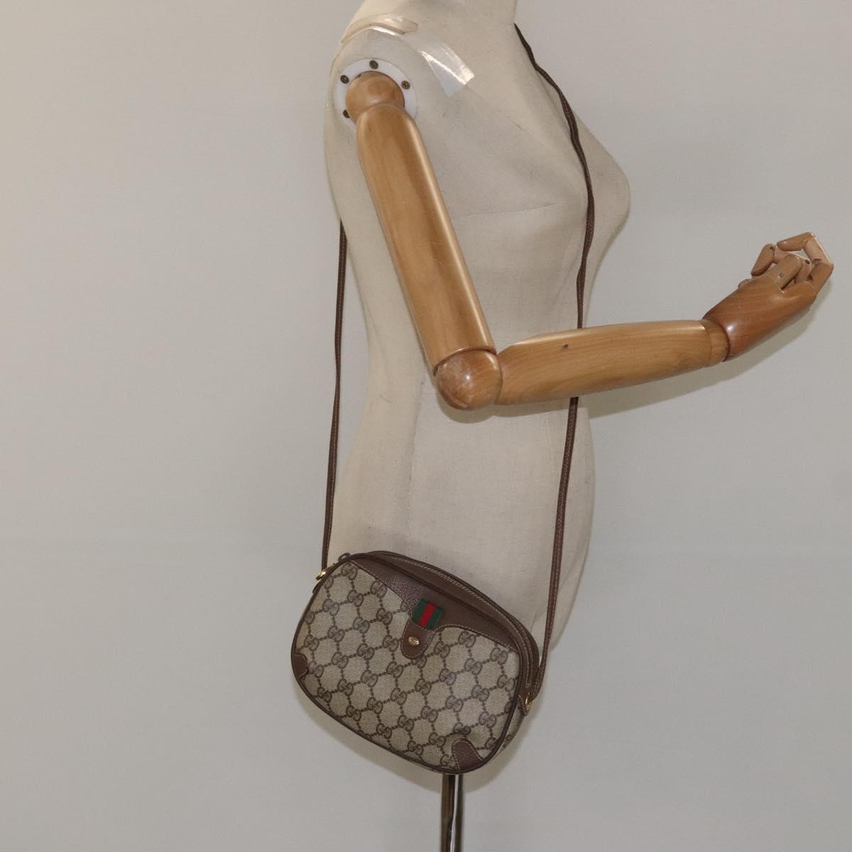 GUCCI GG Supreme Web Sherry Line Shoulder Bag PVC Beige 156 02 066 Auth BD958