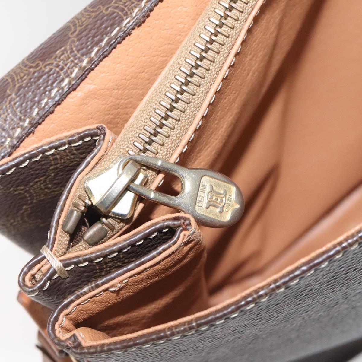 CELINE Macadam Canvas Shoulder Bag PVC Leather Brown Gold Auth BD960