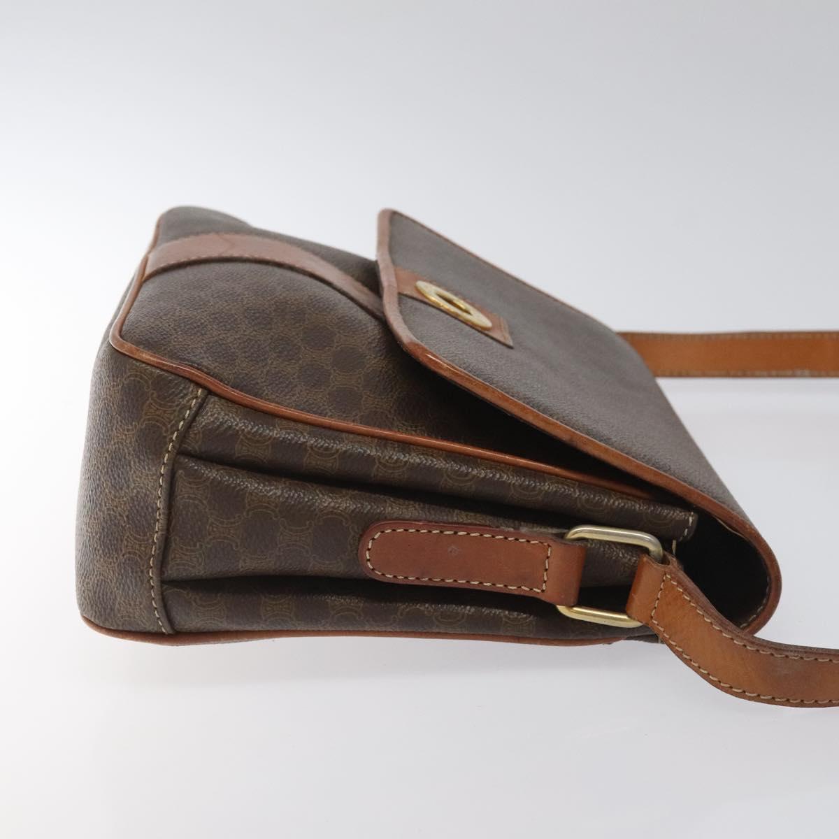 CELINE Macadam Canvas Shoulder Bag PVC Leather Brown Gold Auth BD960