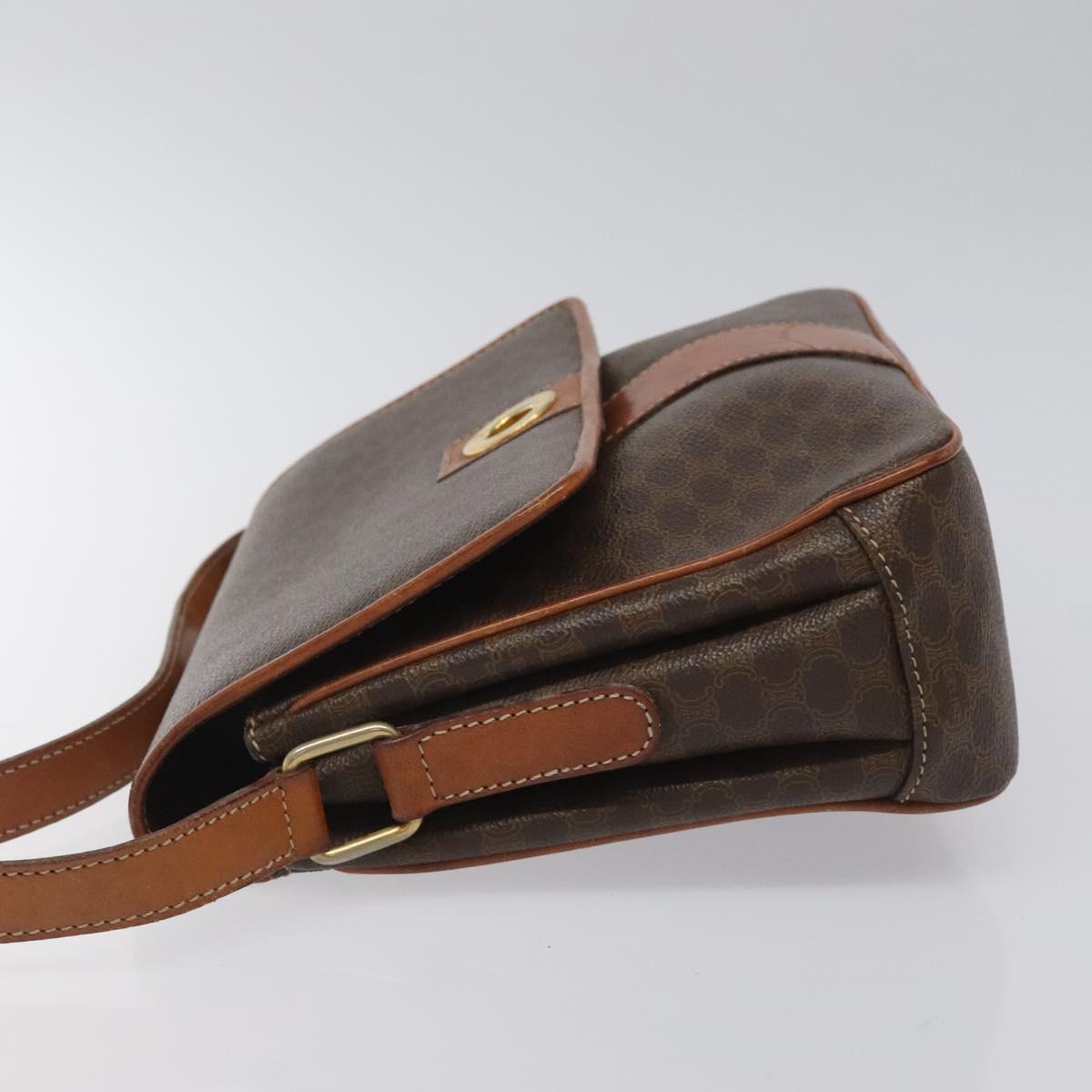 CELINE Macadam Canvas Shoulder Bag PVC Leather Brown Gold Auth BD960