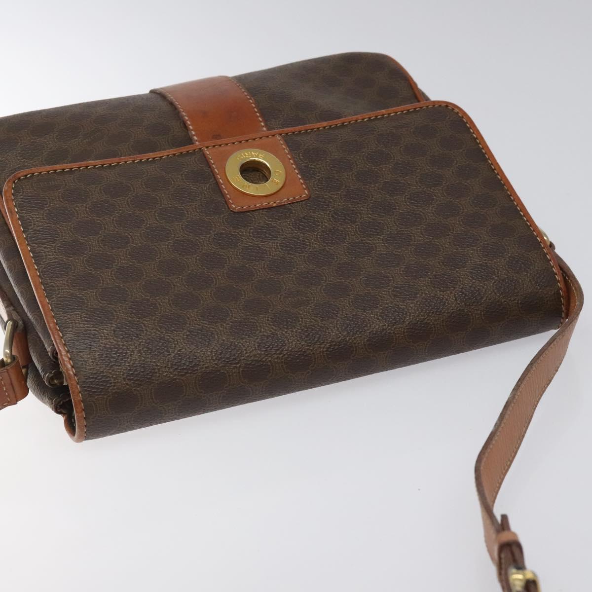 CELINE Macadam Canvas Shoulder Bag PVC Leather Brown Gold Auth BD960