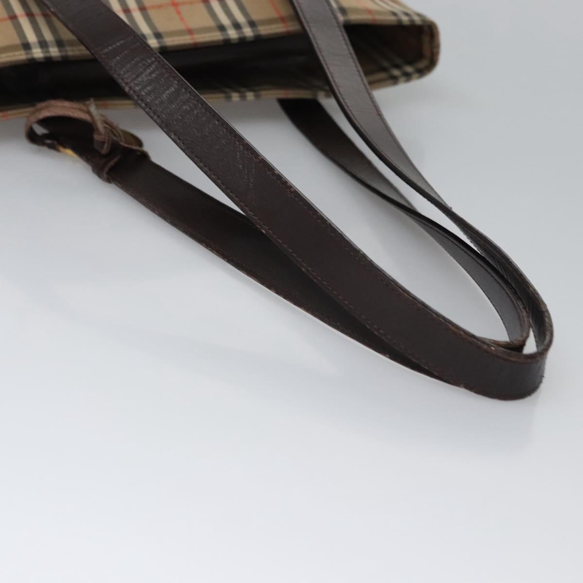 Burberrys Nova Check Tote Bag Canvas Leather Beige Gold Auth BD987