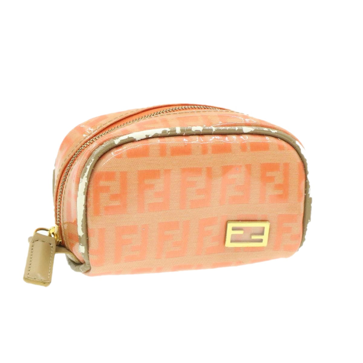 FENDI Zucchino Canvas Pouch Enamel Orange Auth am187b