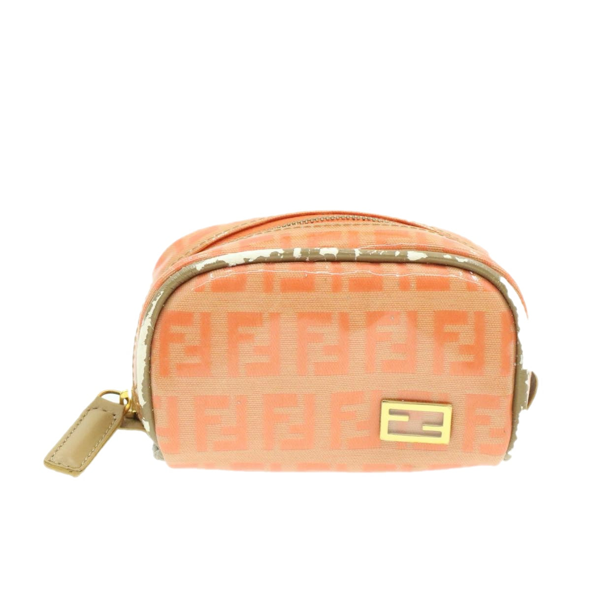 FENDI Zucchino Canvas Pouch Enamel Orange Auth am187b