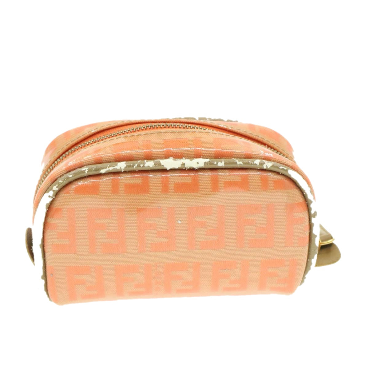 FENDI Zucchino Canvas Pouch Enamel Orange Auth am187b