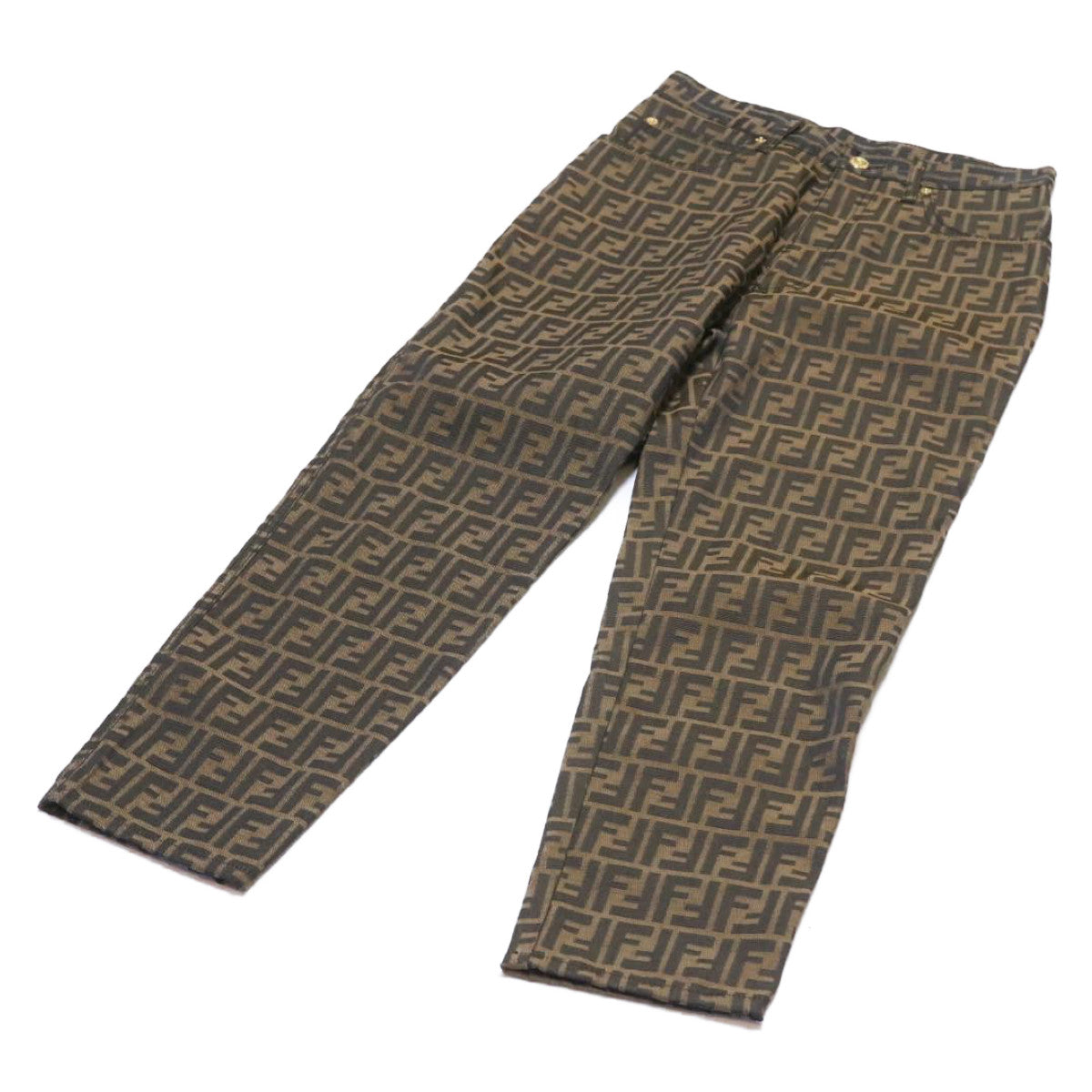 FENDI Zucca Canvas Pants Brown Black Auth am225b