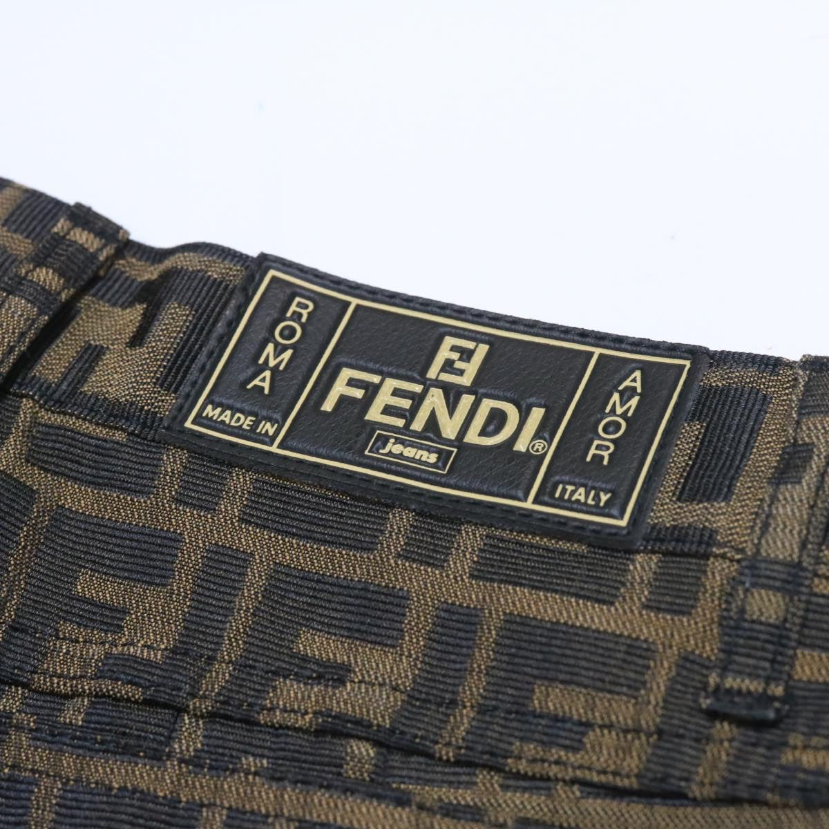 FENDI Zucca Canvas Pants Brown Black Auth am225b