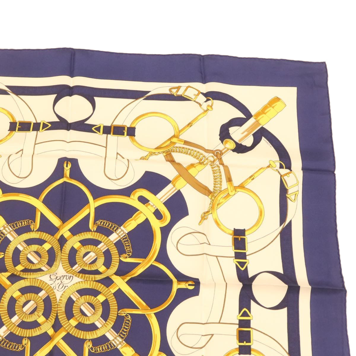 HERMES Carre90 Scarf ""EPERON D'OR"" Silk Blue Auth am373b