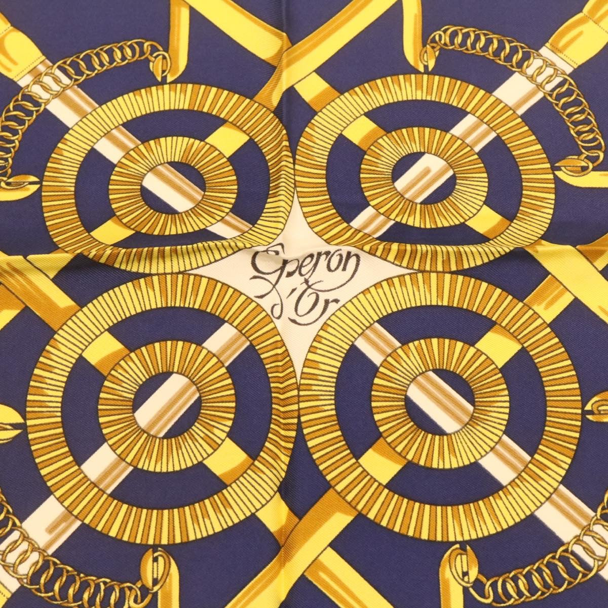 HERMES Carre90 Scarf ""EPERON D'OR"" Silk Blue Auth am373b