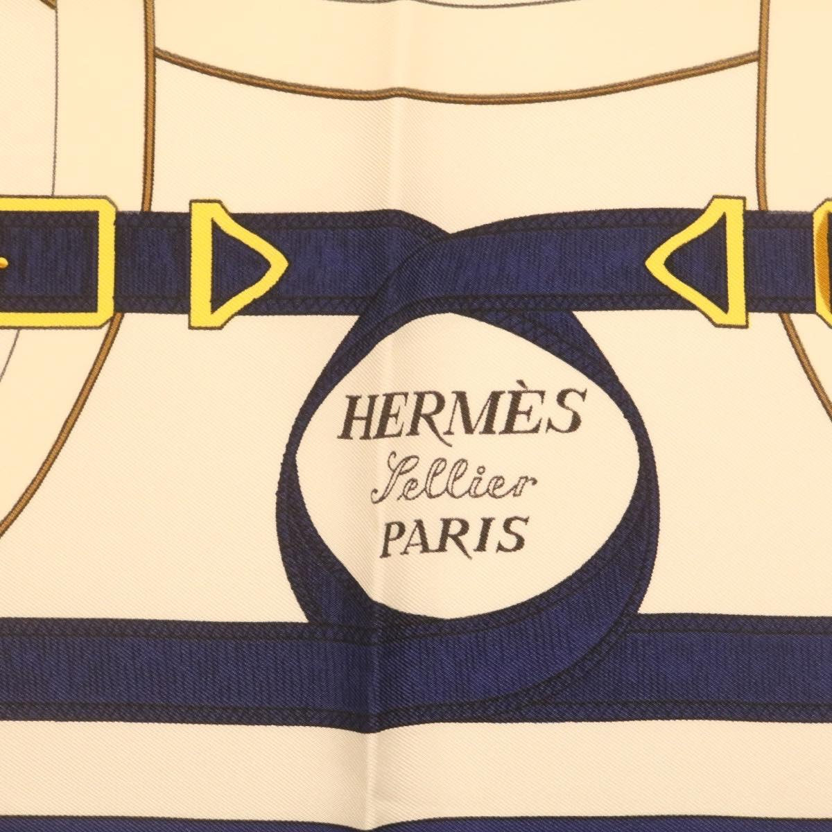 HERMES Carre90 Scarf ""EPERON D'OR"" Silk Blue Auth am373b