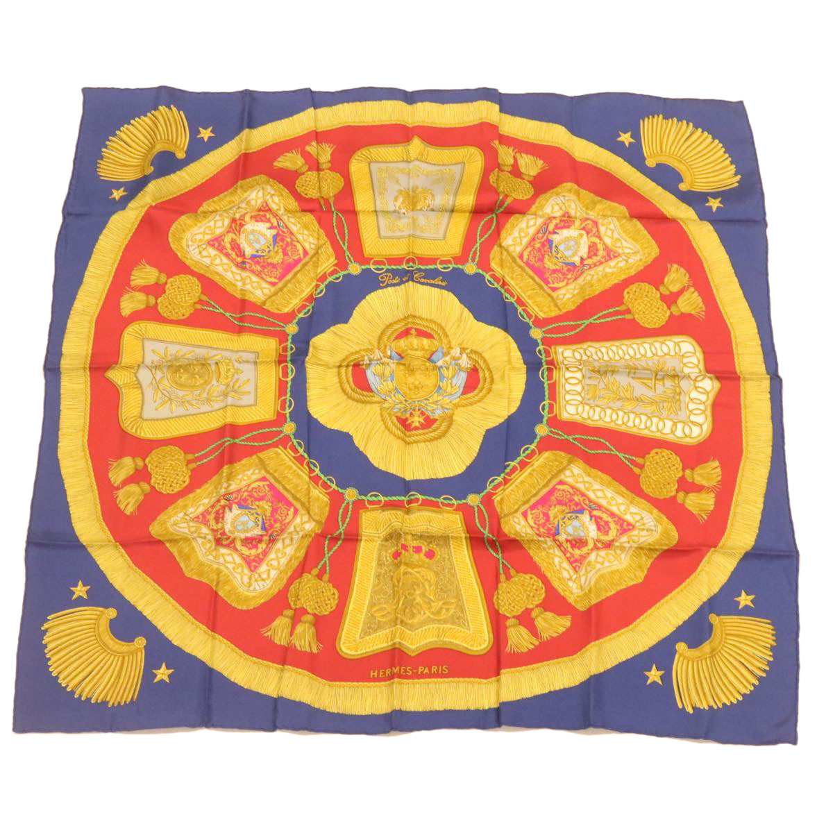 HERMES Carre90 Scarf ""Porte et Cavalerie"" Silk Blue Auth am374b