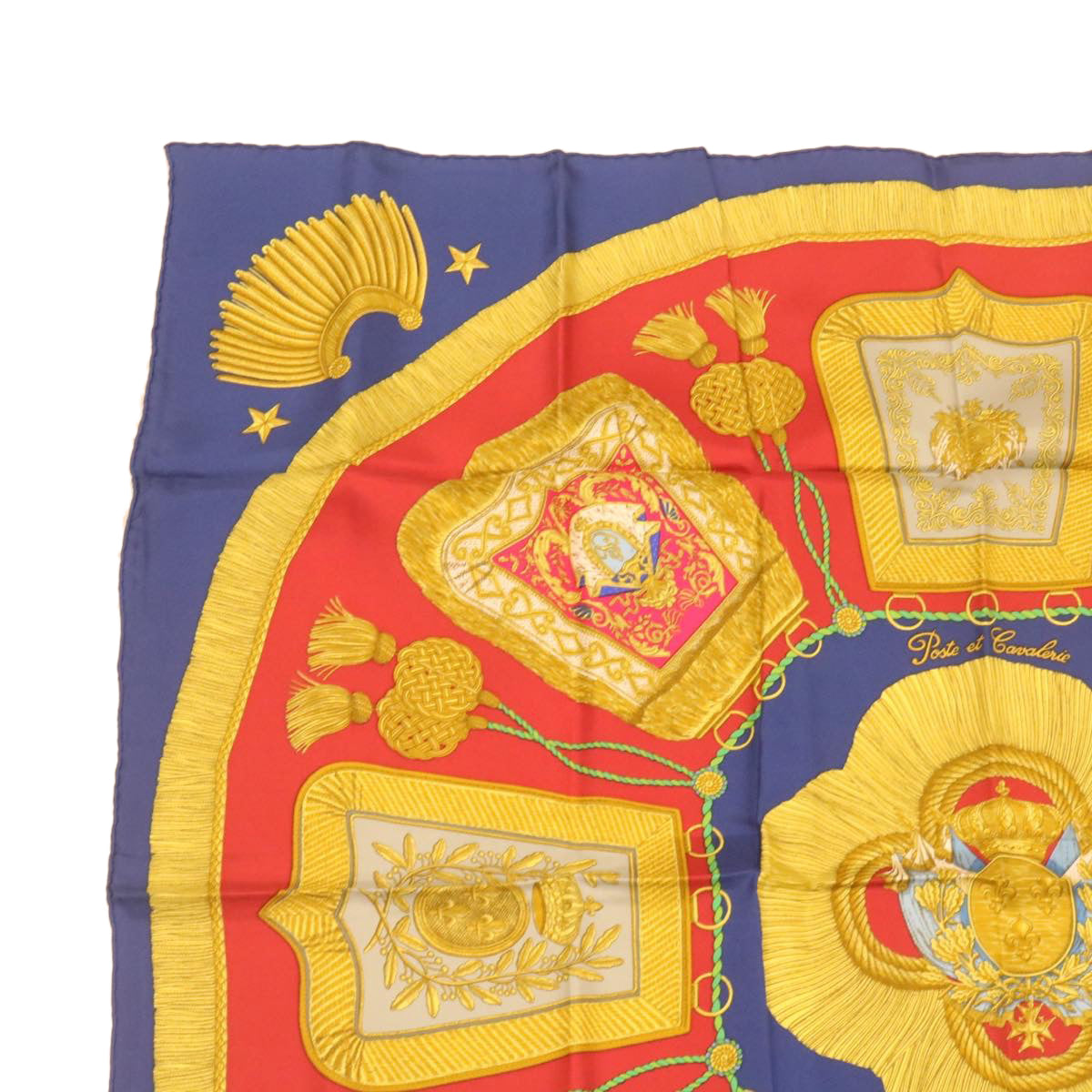 HERMES Carre90 Scarf ""Porte et Cavalerie"" Silk Blue Auth am374b