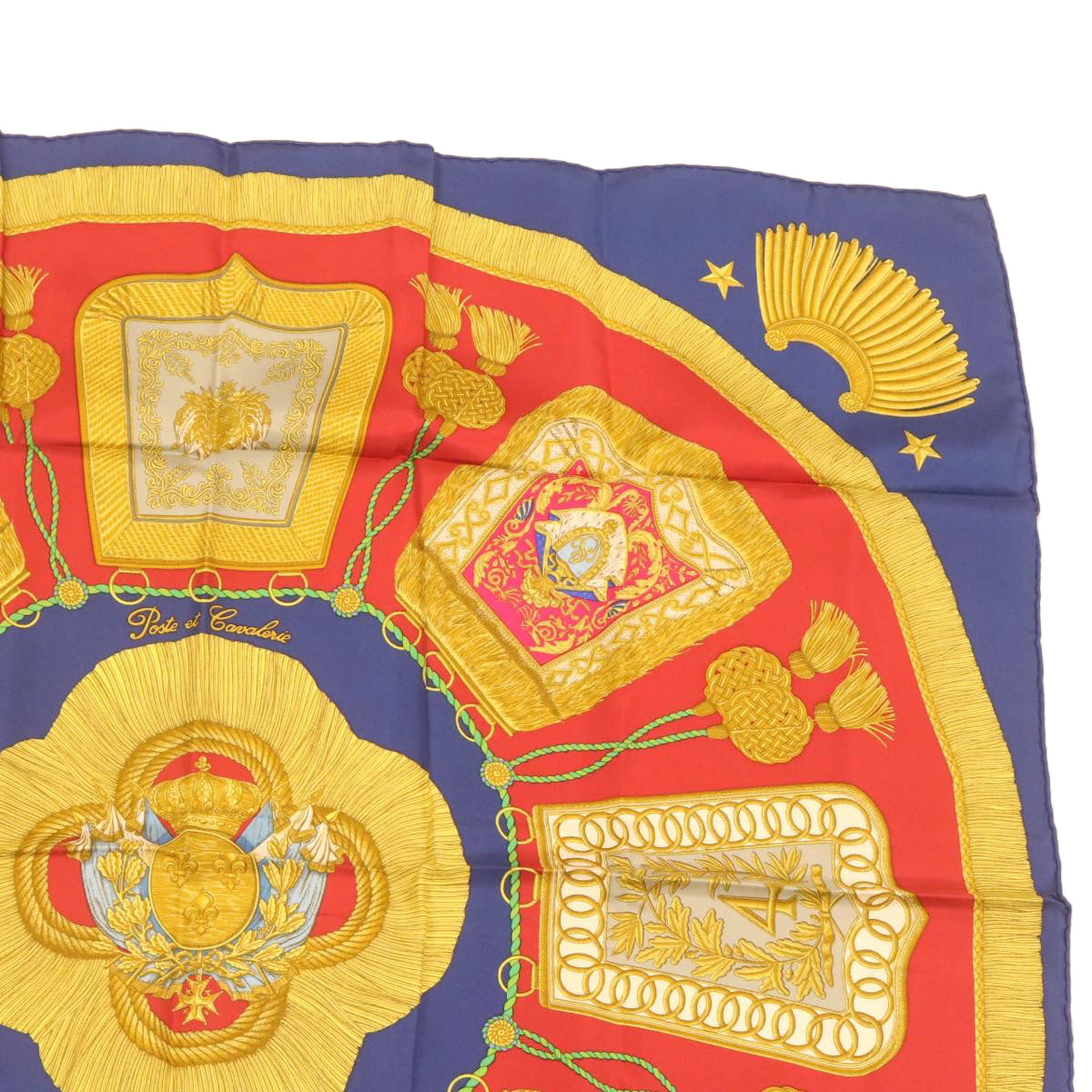 HERMES Carre90 Scarf ""Porte et Cavalerie"" Silk Blue Auth am374b