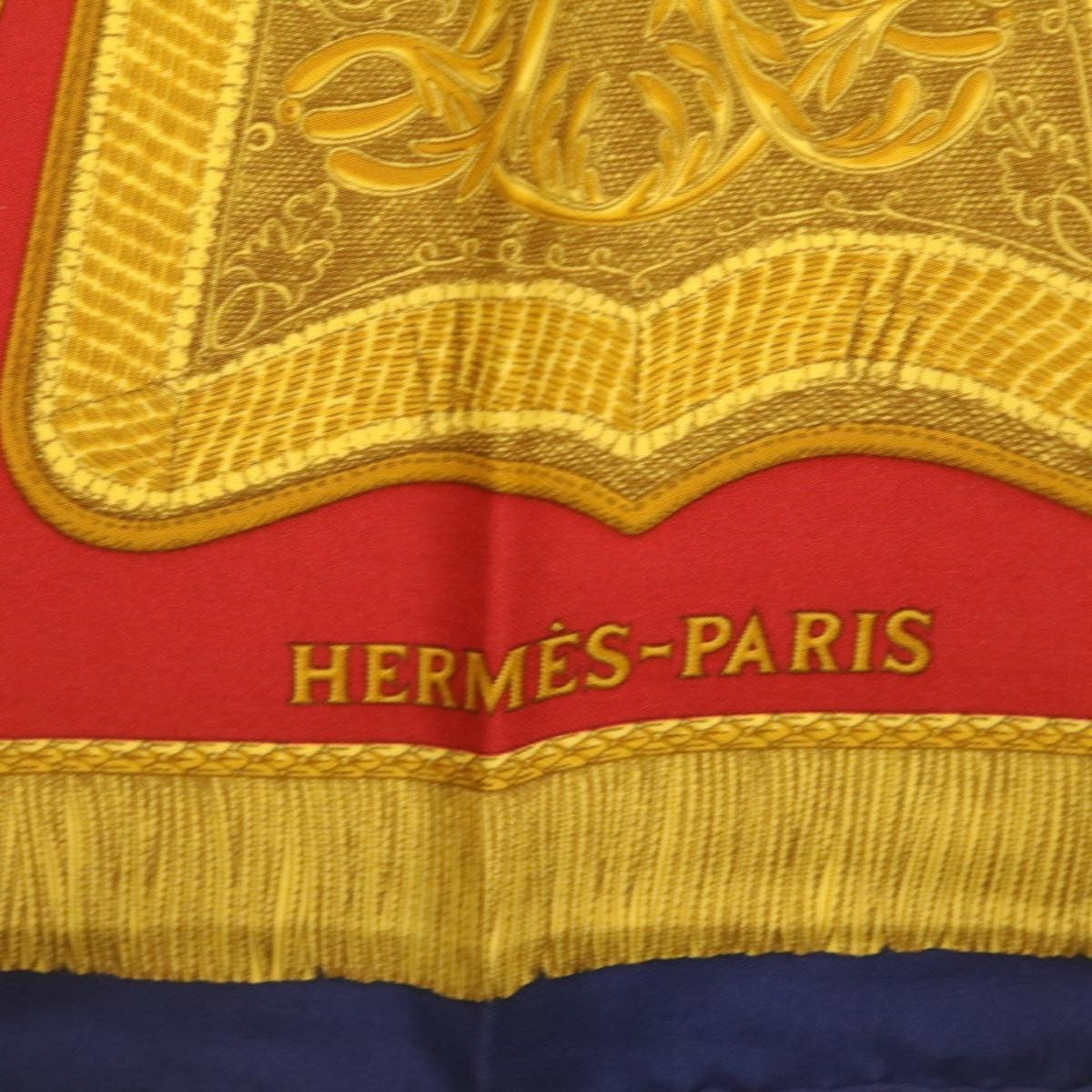 HERMES Carre90 Scarf ""Porte et Cavalerie"" Silk Blue Auth am374b