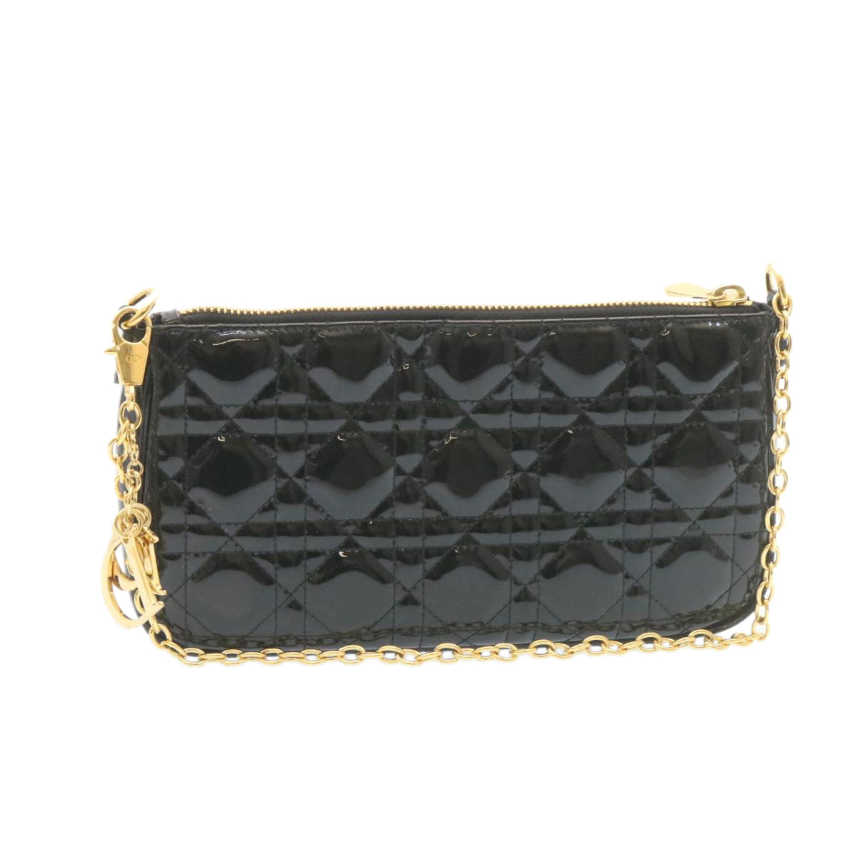 Christian Dior Chain Lady Dior Accessory Pouch Enamel Black Auth am427b