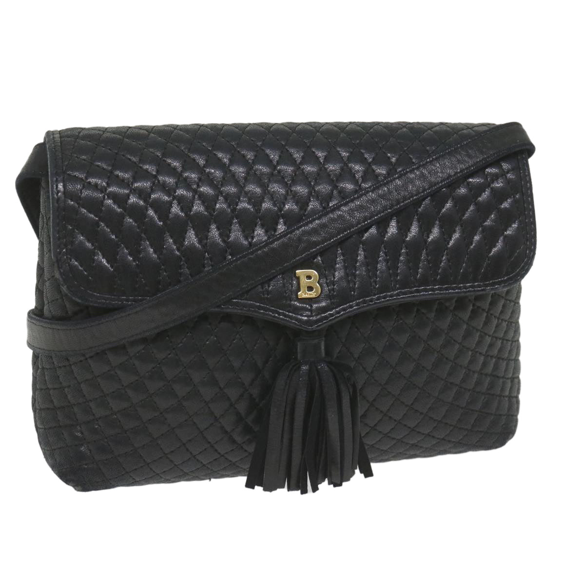 BALLY Quilted Shoulder Bag Leather Black Auth bs10058