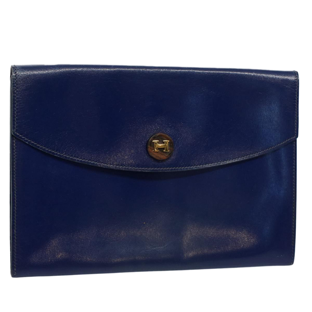 HERMES Clutch Bag Leather Blue Auth bs10101