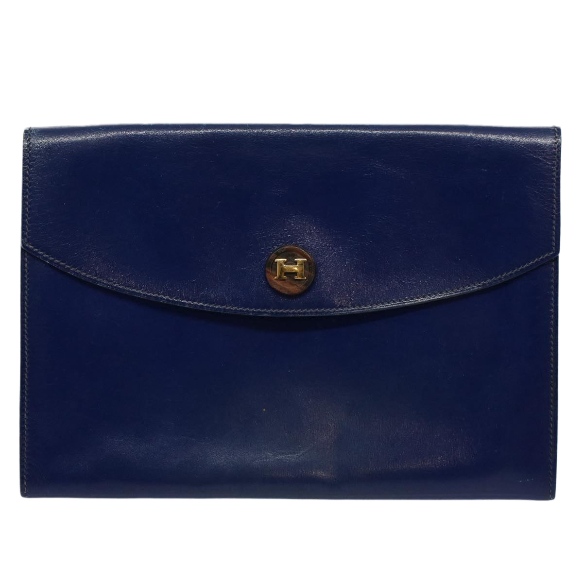 HERMES Clutch Bag Leather Blue Auth bs10101