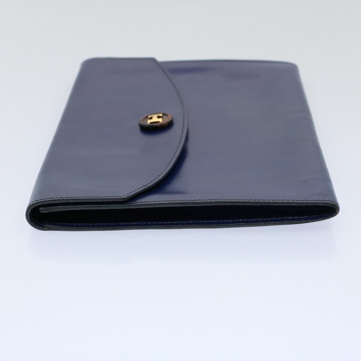 HERMES Clutch Bag Leather Blue Auth bs10101