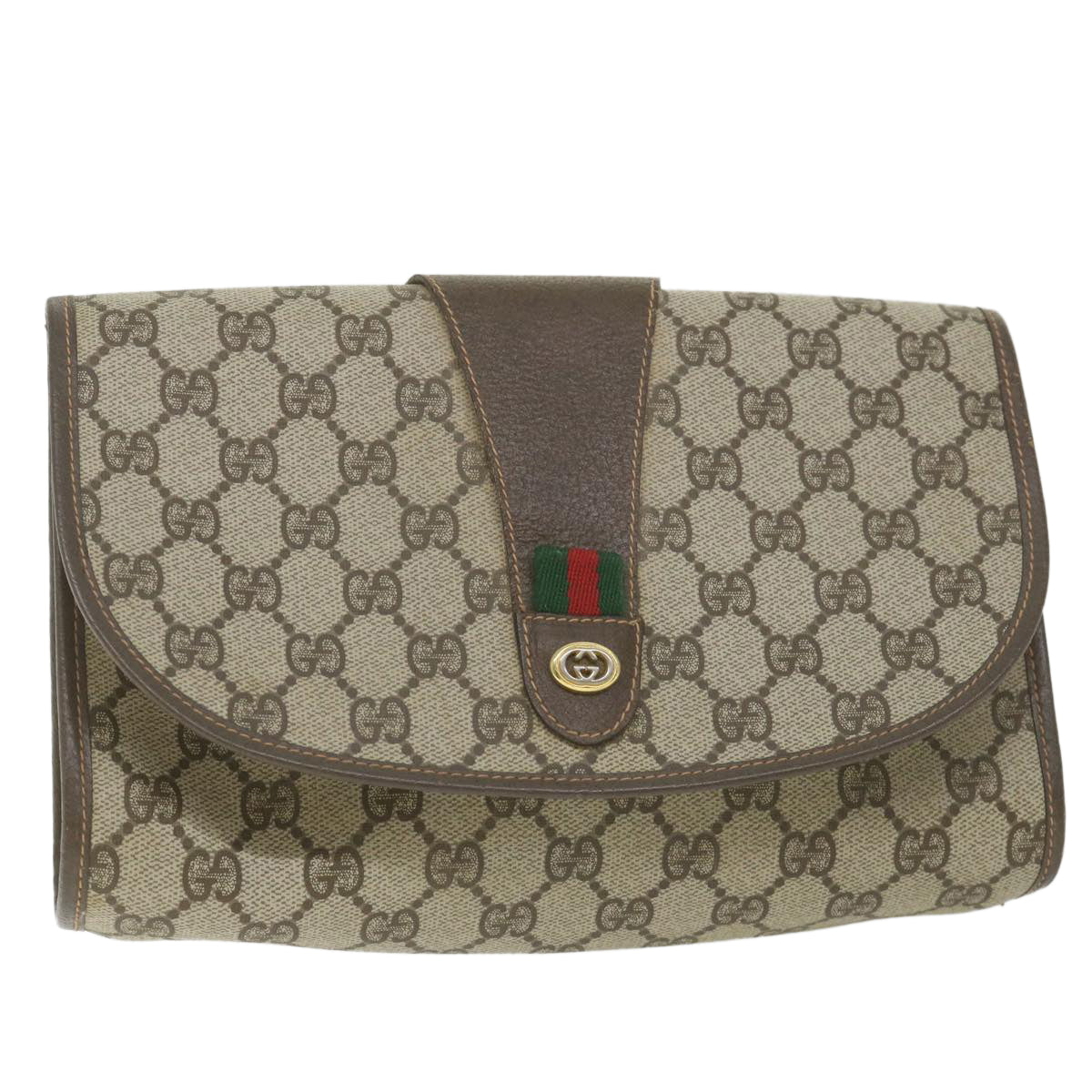 GUCCI GG Supreme Web Sherry Line Clutch Bag Red Beige 156 01 030 Auth bs10106