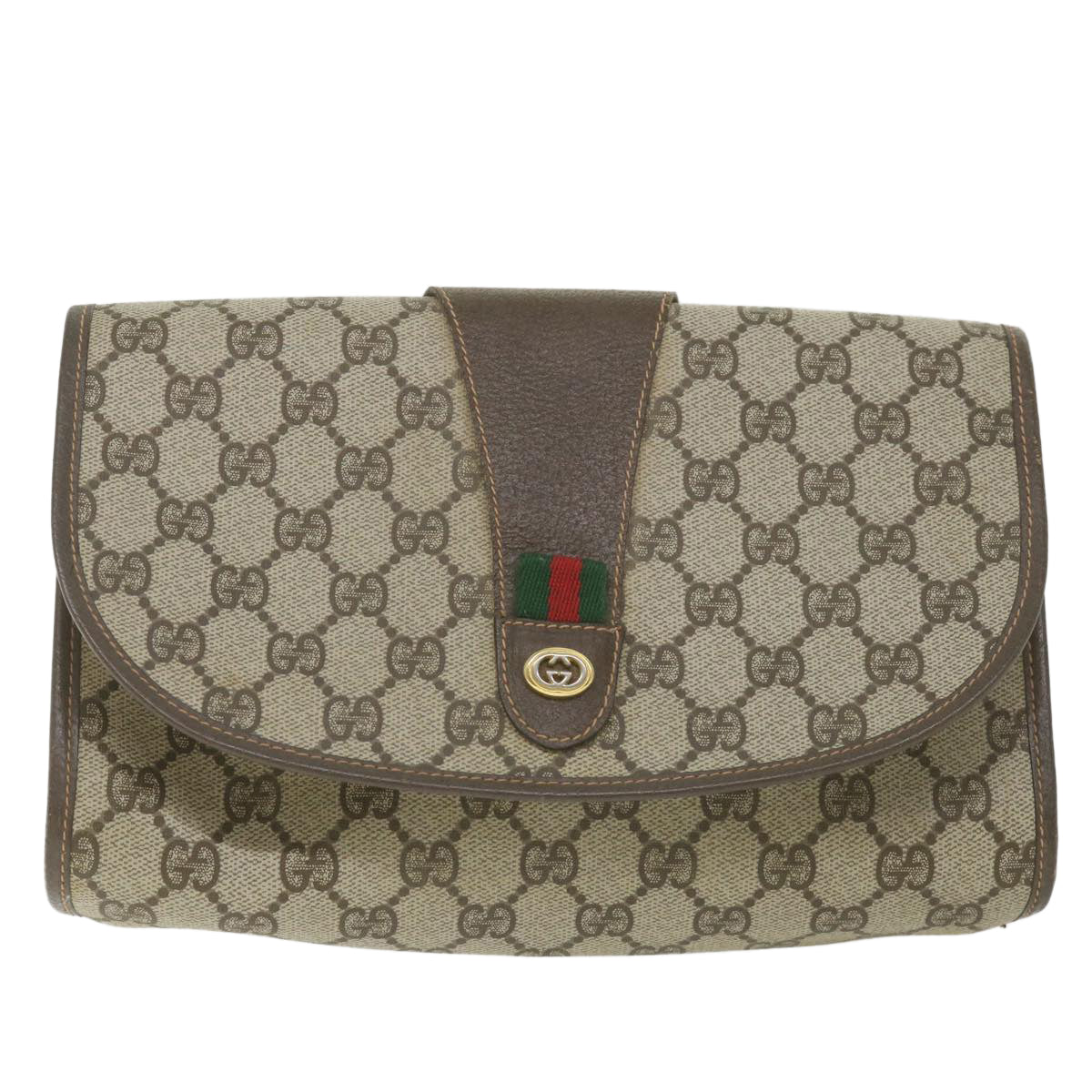 GUCCI GG Supreme Web Sherry Line Clutch Bag Red Beige 156 01 030 Auth bs10106