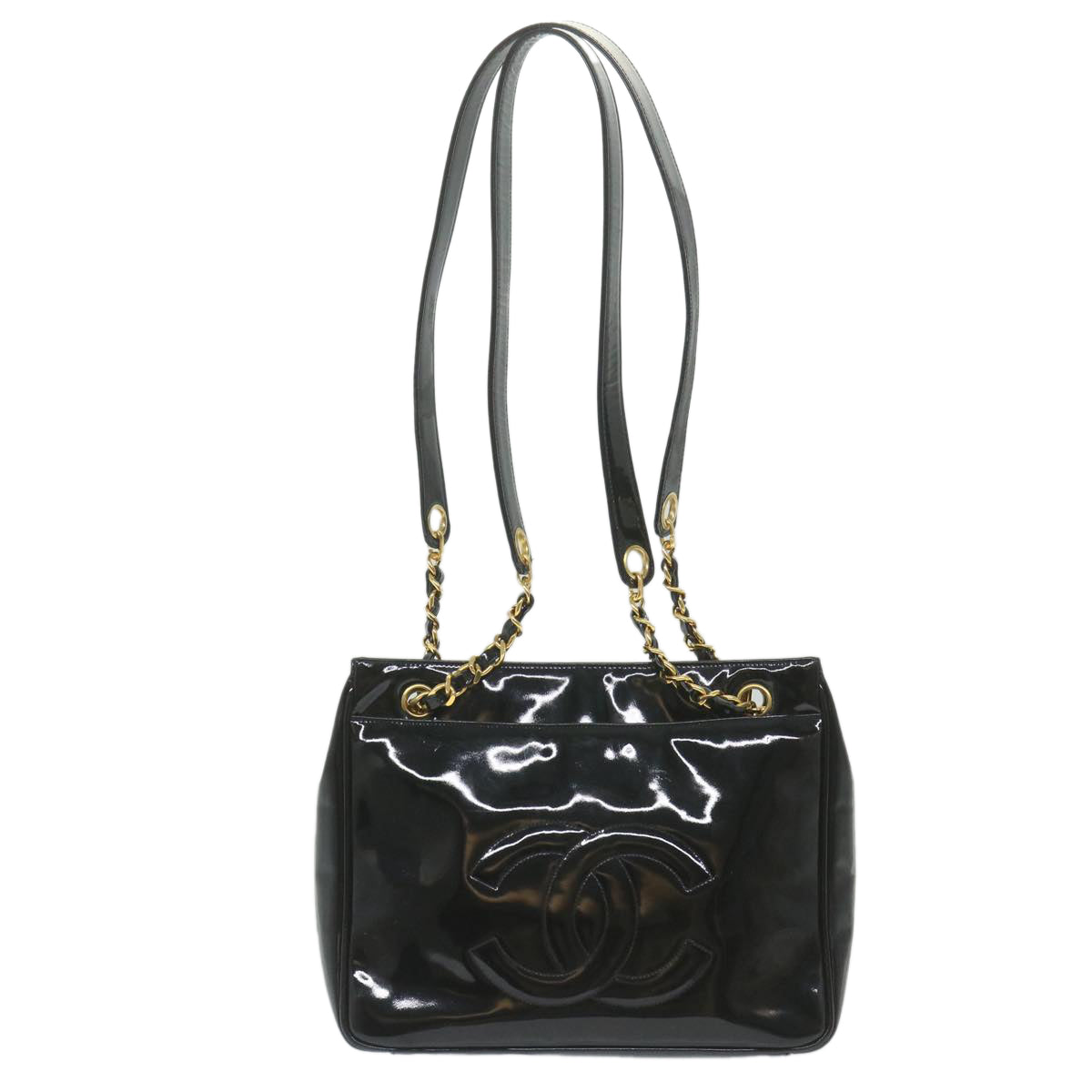 CHANEL Chain Shoulder Bag Patent leather Black CC Auth bs10157