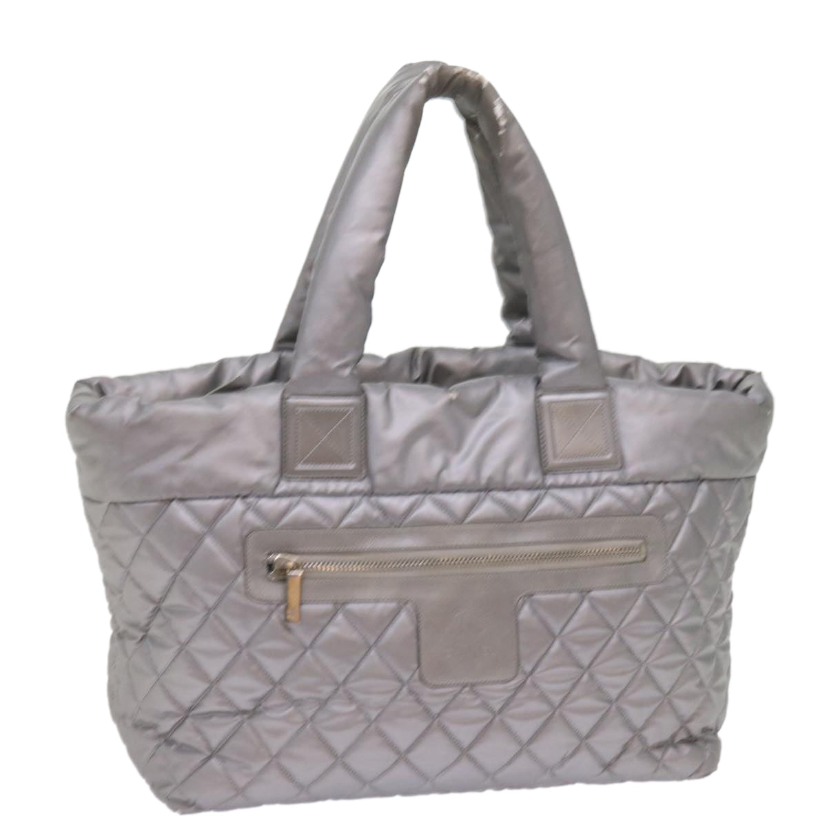 CHANEL Cococoon Hand Bag Patent leather Silver CC Auth bs10169