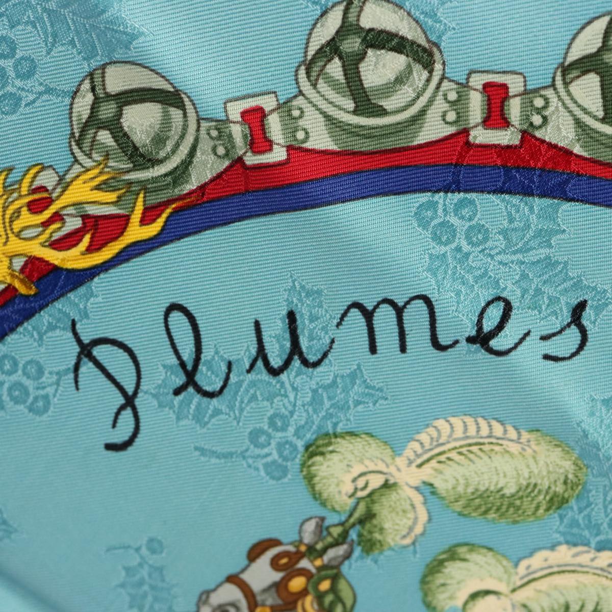 HERMES Carre 90 PLUMES ET GRELOT Scarf Silk Light Blue Auth bs10179