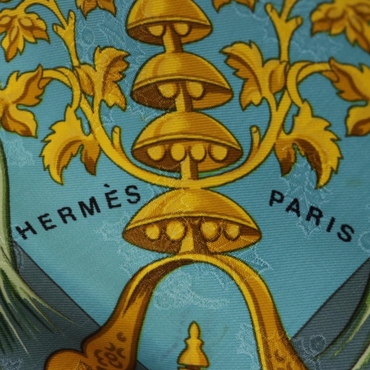 HERMES Carre 90 PLUMES ET GRELOT Scarf Silk Light Blue Auth bs10179