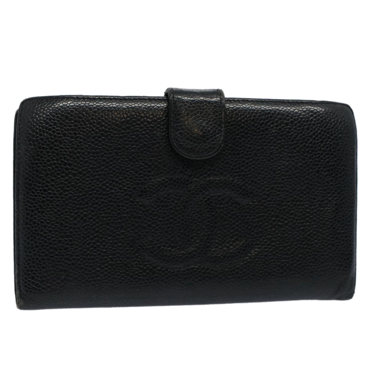 CHANEL Long Wallet Caviar Skin Black CC Auth bs10186