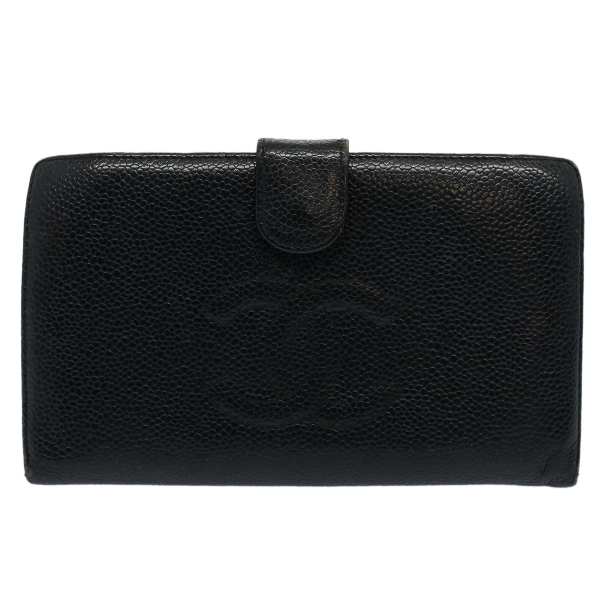 CHANEL Long Wallet Caviar Skin Black CC Auth bs10186