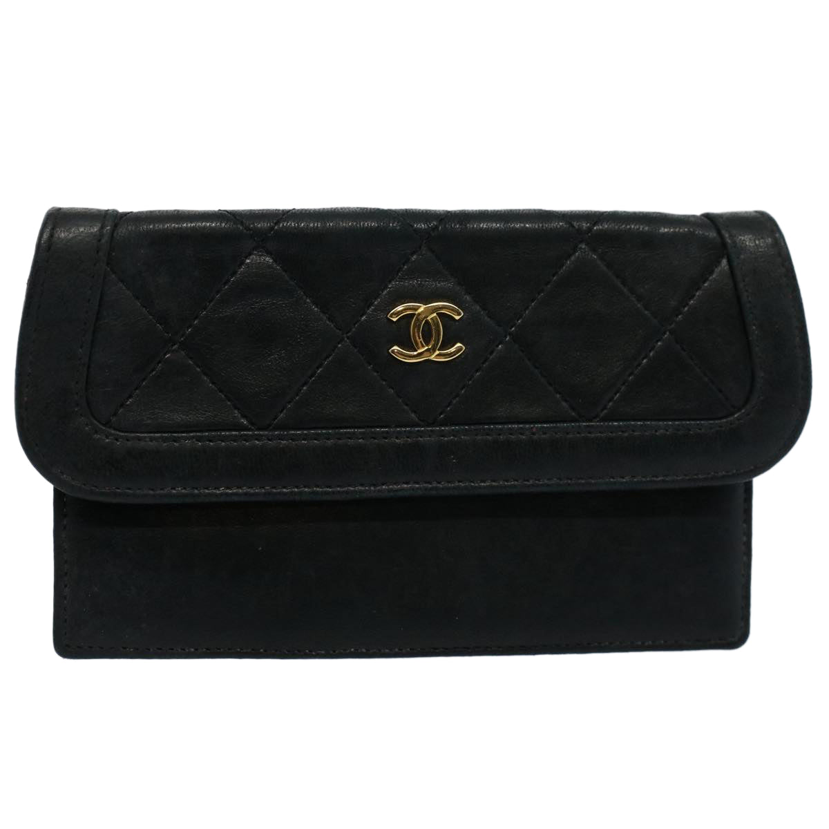 CHANEL Pouch Lamb Skin Black CC Auth bs10210