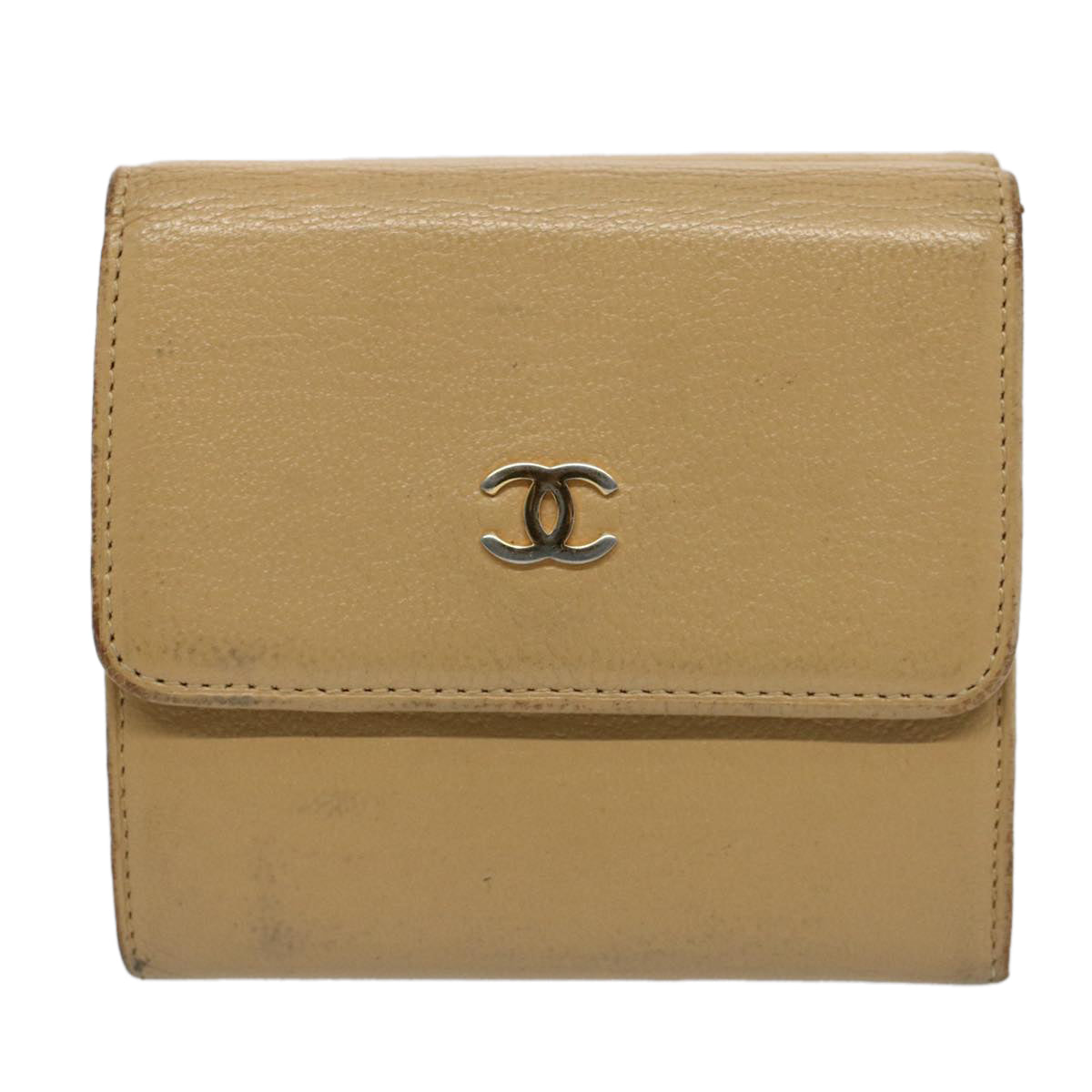 CHANEL Wallet Leather Beige CC Auth bs10213