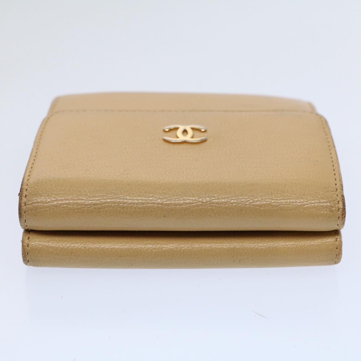 CHANEL Wallet Leather Beige CC Auth bs10213