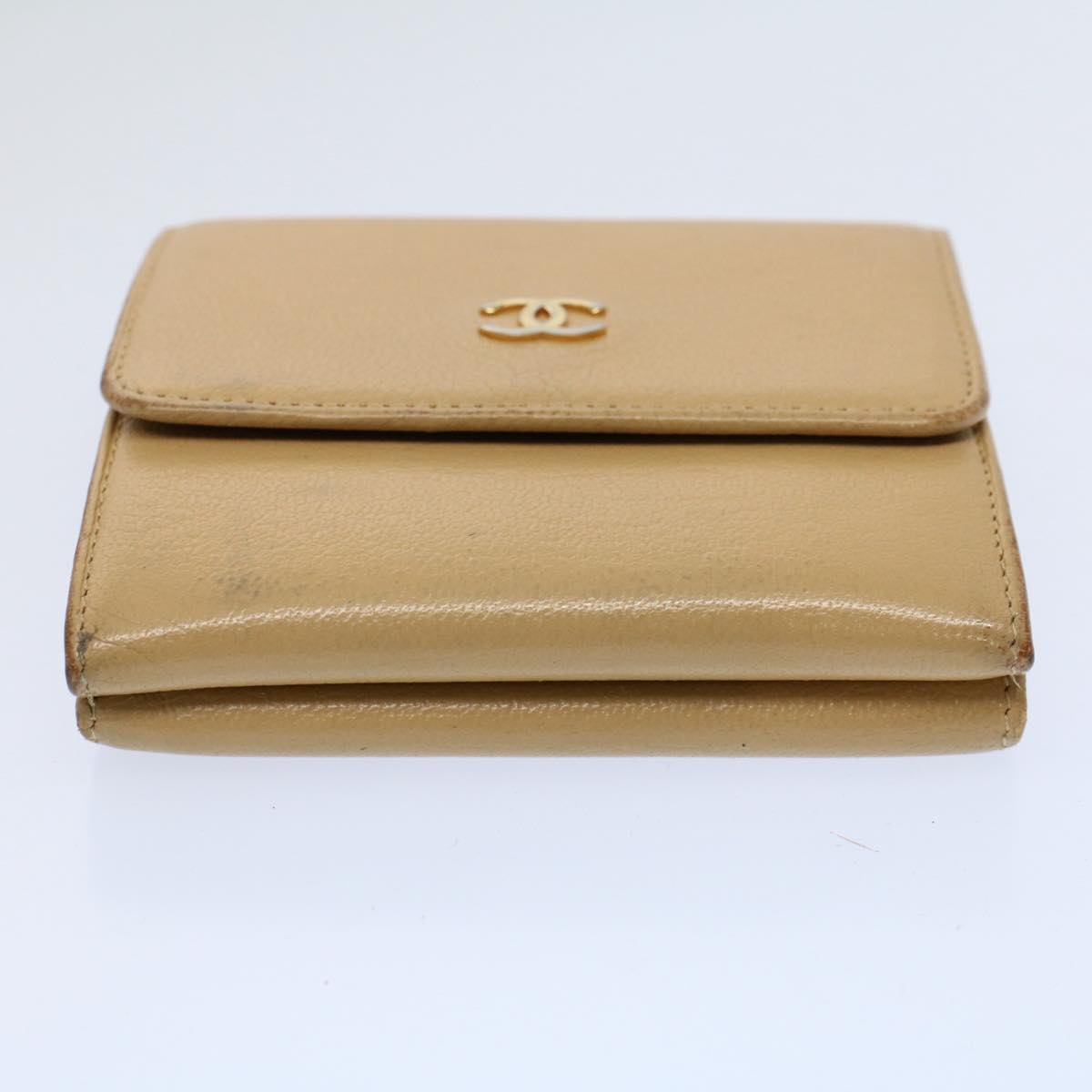 CHANEL Wallet Leather Beige CC Auth bs10213