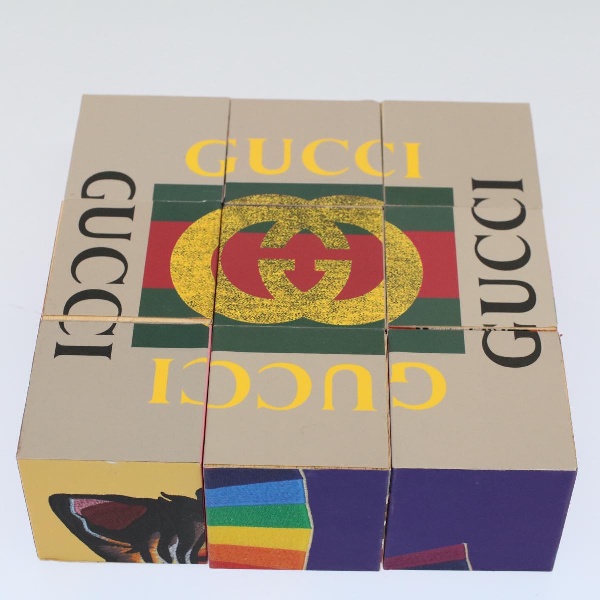 GUCCI Puzzle Web Sherry Line GINZA Wood Pink Red Green Auth bs10240