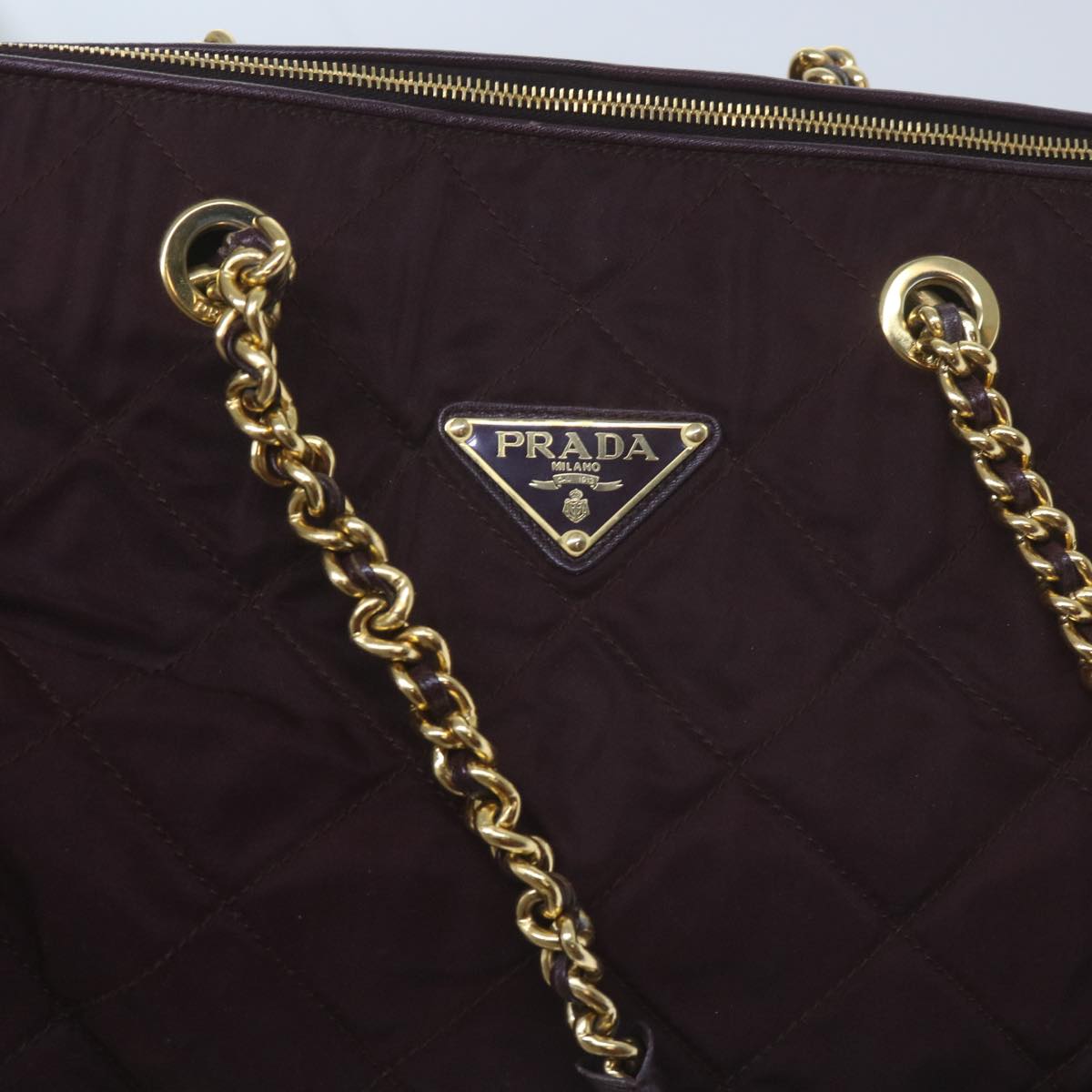 PRADA Quilted Chain Boston Bag Nylon Wine Red Auth bs10275