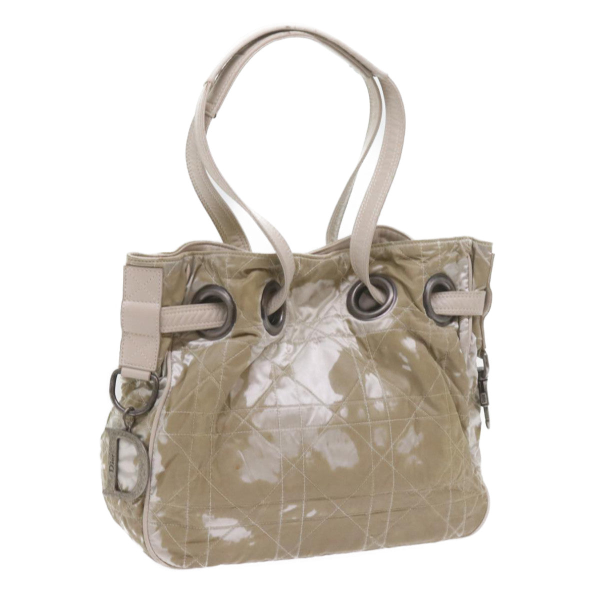 Christian Dior Canage Chain Shoulder Bag Nylon Beige Auth bs10299