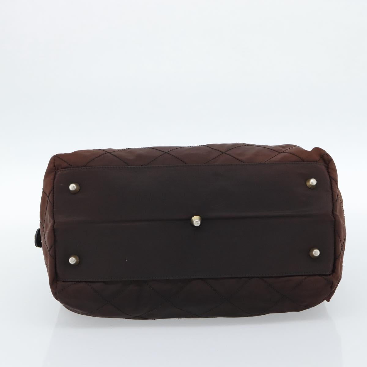 PRADA Chain Boston Bag Nylon Brown Gold Auth bs10311