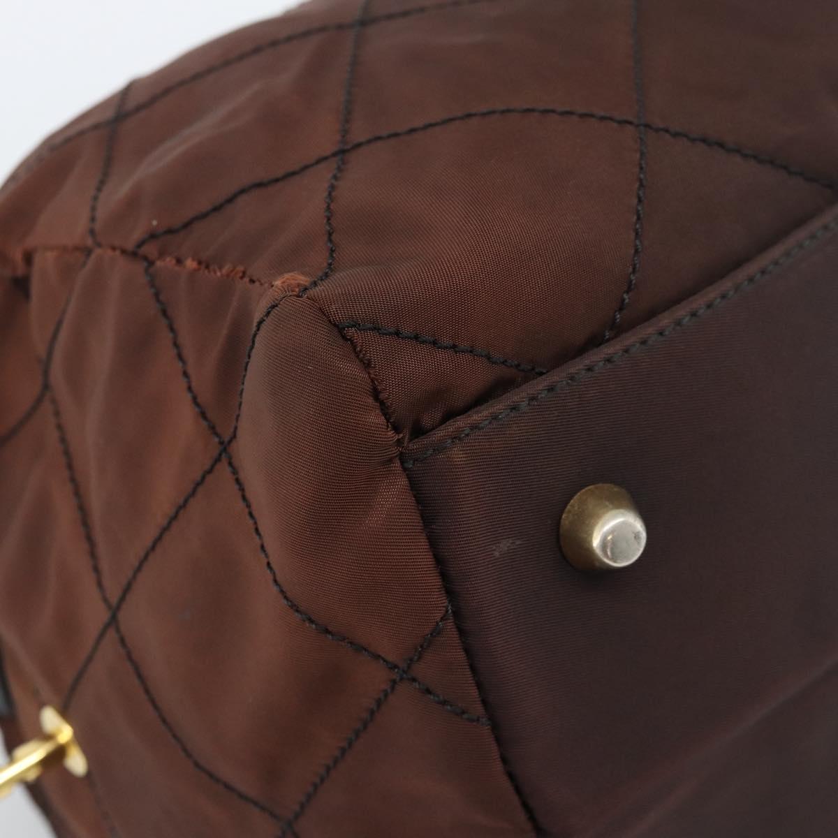 PRADA Chain Boston Bag Nylon Brown Gold Auth bs10311