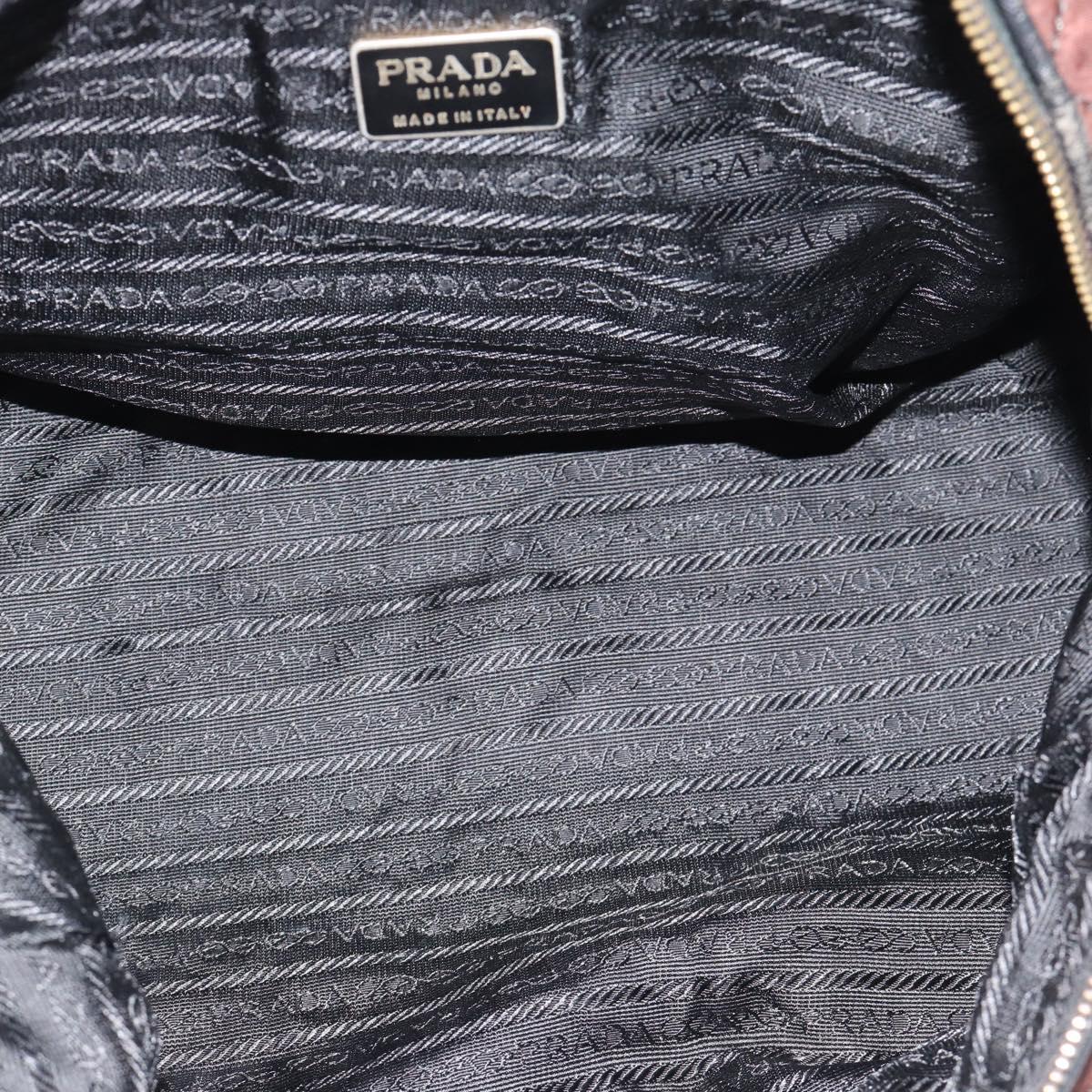 PRADA Chain Boston Bag Nylon Brown Gold Auth bs10311