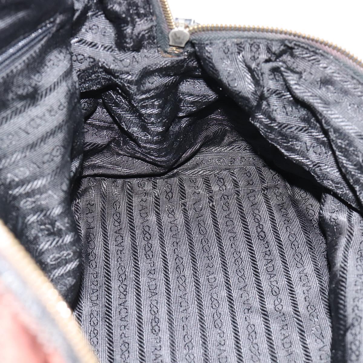 PRADA Chain Boston Bag Nylon Brown Gold Auth bs10311