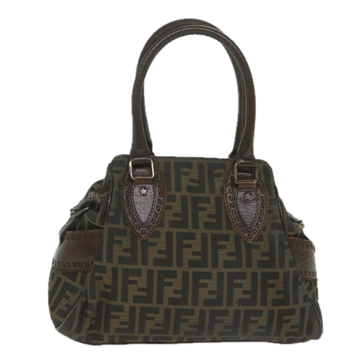 FENDI Zucca Canvas Hand Bag Black Brown Auth bs10335