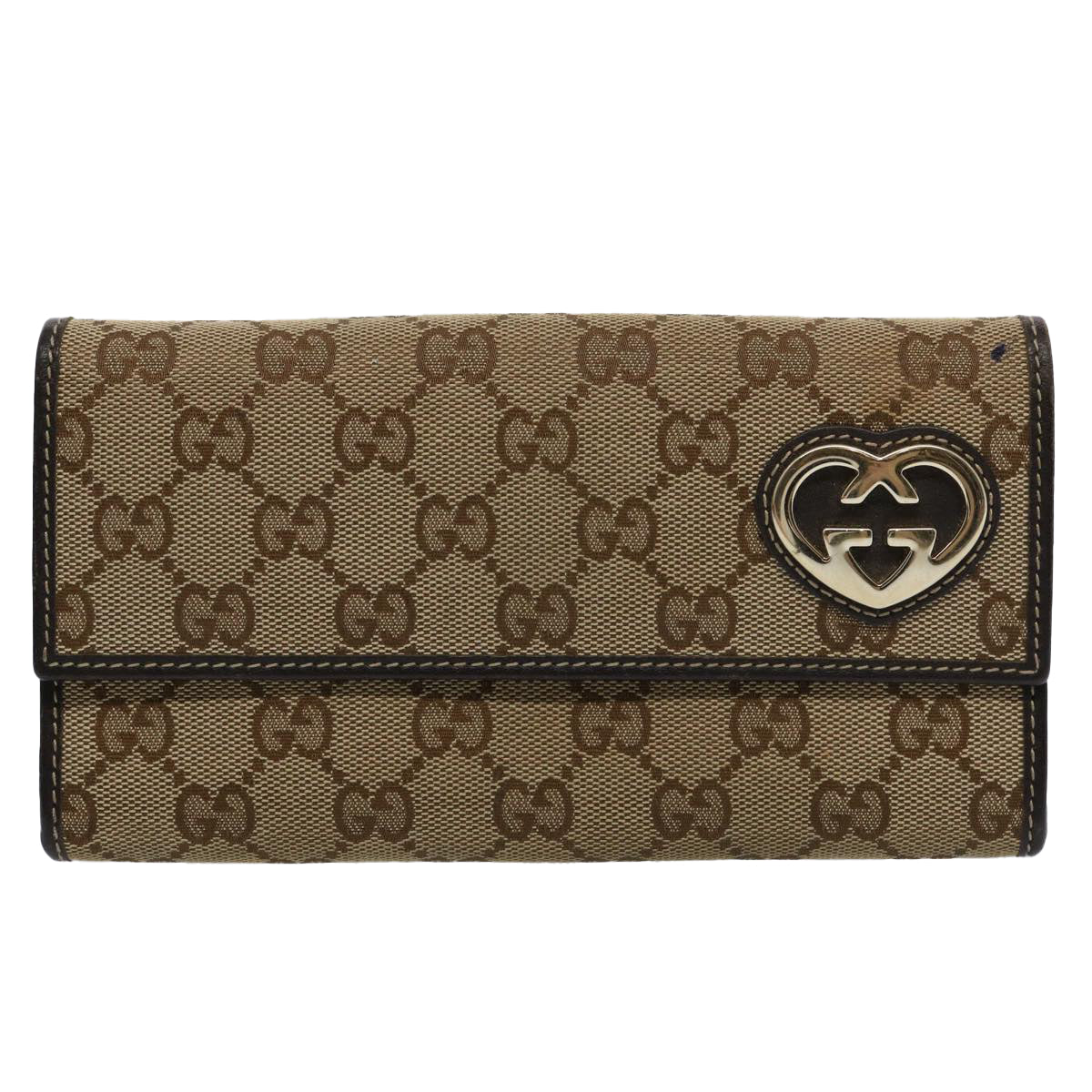 GUCCI GG Canvas Long Wallet Beige 251861 Auth bs10353